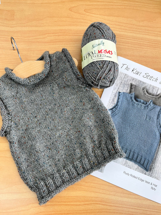 Kiwi Stitch and Knit Co: Rudy Rolled Edge Vest and Hat